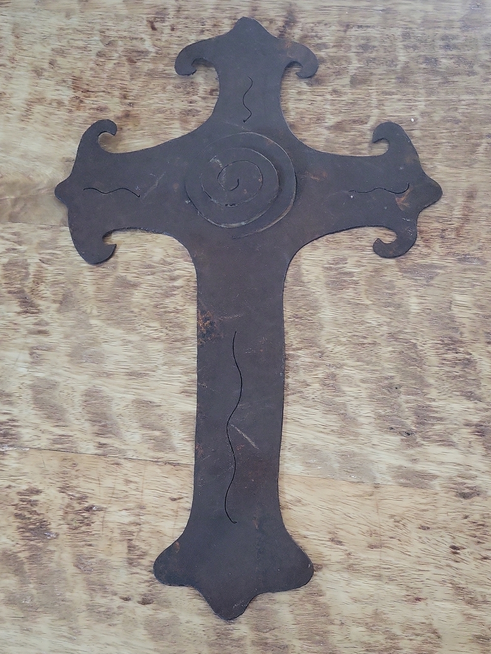 Rustic Decorative Metal Wall Cross - Brown